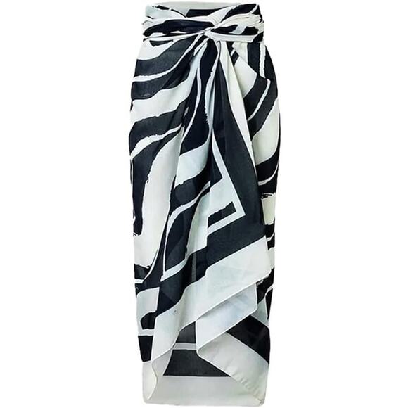 Black Ruffle 1 PC Tummy Control Swimsuit, Black, w/ Sheer Zebra Cover-Up, Small - Picture 3 of 10